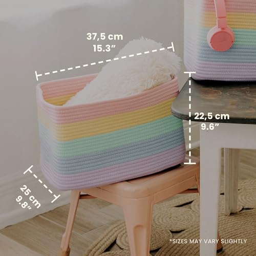 OrganiHaus Rainbow Baskets for Shelves, Set of 3, 15x9x10 - color: Rainbow Pastel