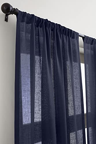 Solino Home 100% Pure Linen Sheer Window Curtain Navy, 52 x 144 in, 1 Panel - color: Navy, size: 52"W x 144"L (1-Panel)