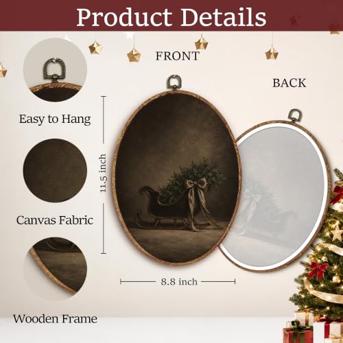Yorhifa Dark Academia Winter Christmas Sleigh Framed Wall Art 8.5x11.5in - color: Dark Sleigh