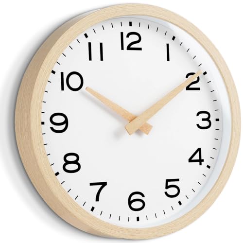 AKCISOT 12 Inch Wall Clock, Silent Battery Operated Analog Clock, Natural - color: D_natural, size: 12 Inch