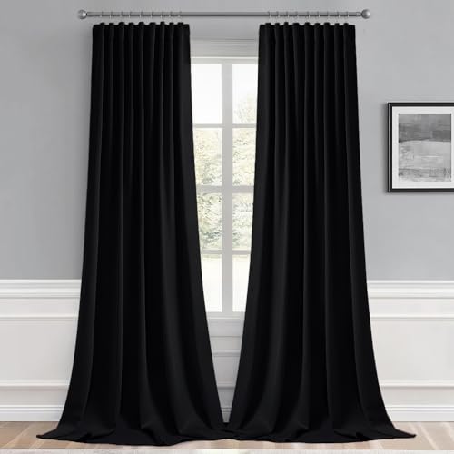 MIULEE 2 Panels Set Black Back Tab Blackout Curtains 52x96 Inch Long - color: Black, size: 52"W x 96"L (Pack of 2)