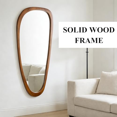 Irregular Asymmetrical Wall Mirror Full Length, 48"x22" Wooden Framed - color: Wood, size: 48"L x 22"W