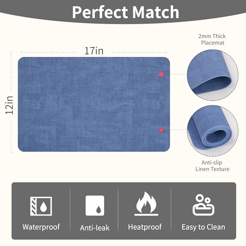 Maxpearl Faux Leather Placemats Set of 6, Easy to Clean, Navy Blue - color: Navy Blue