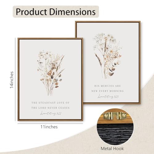 DAZZLING BEAUTY Neutral Watercolor Floral Wall Art Boho Botanical Flower Bible Verse Pictures Prints Vintage Wildflower Canvas Wall Decor Framed Artwork for Farmhouse Kitchen Decoration - 11"x14"x2Pcs - color: Botanical Flower, size: 14"L x 11"W