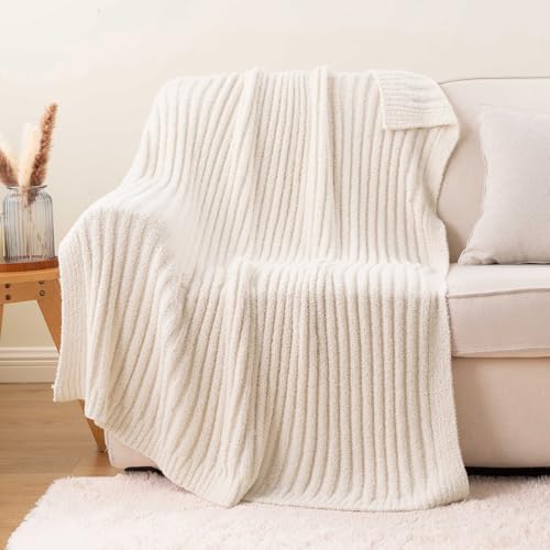 Battilo White Throw Blanket for Couch, Chenille Throw Blankets, 50"x60" - color: Cream, size: 50"x60"