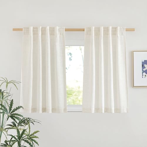 NICETOWN Small Curtains 36 inches Long 2 Panels Set, Rod Pocket & Back Tab Flax Linen Semi Sheer Privacy with Light Through Drapes for Kitchen/Bathroom, Natural, W29 x L36 - color: Linen, size: 29"W x 36"L (Pack of 2)