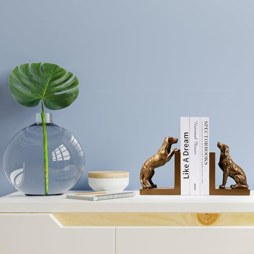 Dog Bookends, Book Ends for Shelves to Hold Books Heavy Duty, Creative Resin Book Holders for Kitchen Desk Home Office