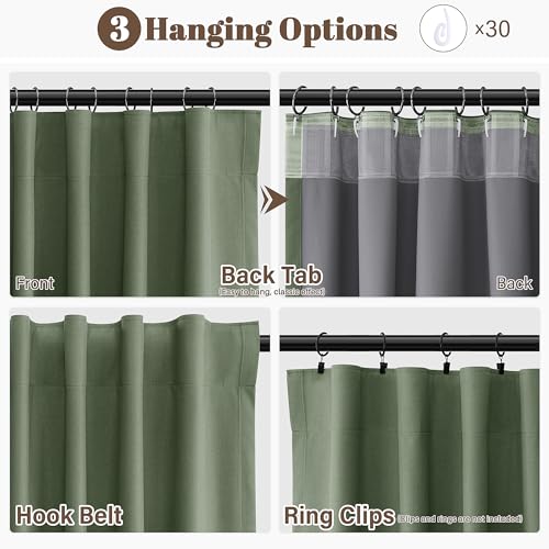 Olive Green Linen 100% Blackout Curtains for Bedroom 2 Panels Set 80 Inches Long Back Tab Hook Belt Funky Heavy Sound Proof Heat Blockingr Curtain for Living Room Nursery Forest Green 52x80 - color: Olive Green, size: 52"W x 80"L (Pack of 2)