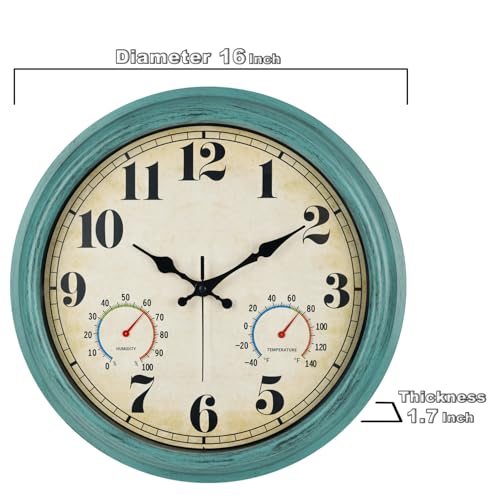 zyzamay 16 Inch Outdoor Clock with Thermometer and Hygrometer, Green - color: 16 Th Green