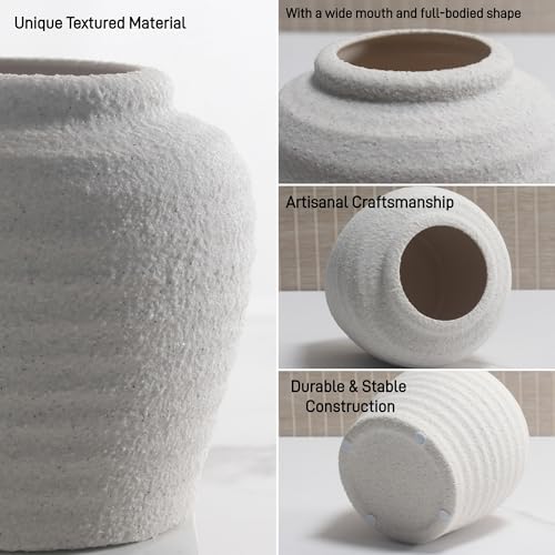 Lvases Rough Textured White Wabi Sabi Rustic Handmade Ceramic Decor Vase - color: White