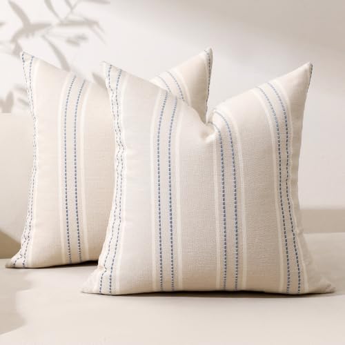 Hckot Dusty Blue Pillow Covers 16x16 Set of 2 Stripe Throw Pillows - color: Dusty Blue, size: 16" x 16" (Pack of 2)