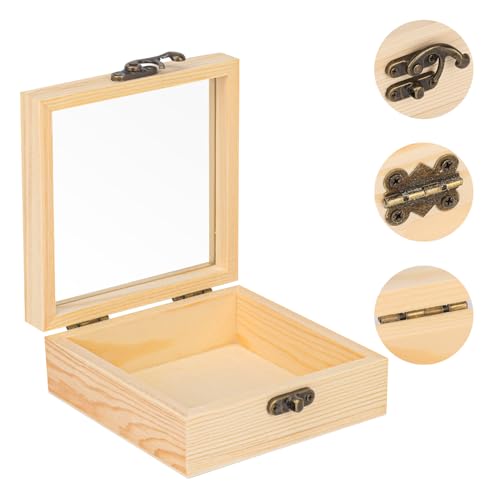 12 Pack Wood Box with Glass Lid, 4.72 x 4.72 x 1.97 inch Wooden Display Box with Hinged Lid for DIY Craft, Collectibles - size: 12 Pack 4.72 x 4.72 x 1.97 inch