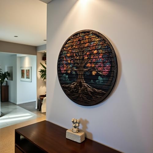 Tree Of Life, Carved Wood Wall Art, 3D Wall Decor, Home Decor, Housewarming Gift, Wall Hangings, Round Wall Art, Wooden Wall Decor,Home Art, Home Decor - color: Majestic, size: 27"L x 27"W