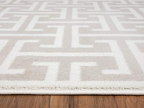 Abani Contemporary 3D Beige & White Modern Greek Key Pattern Area Rug - Geometric Meander 7'9" x 10'2" Arto Collection Neutral Rug Rugs - color: Beige Cream, size: 7'9" x 10'2"