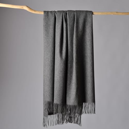 CUDDLE DREAMS Premium Cashmere Throw Blanket with Fringe (Gray) - color: Gray