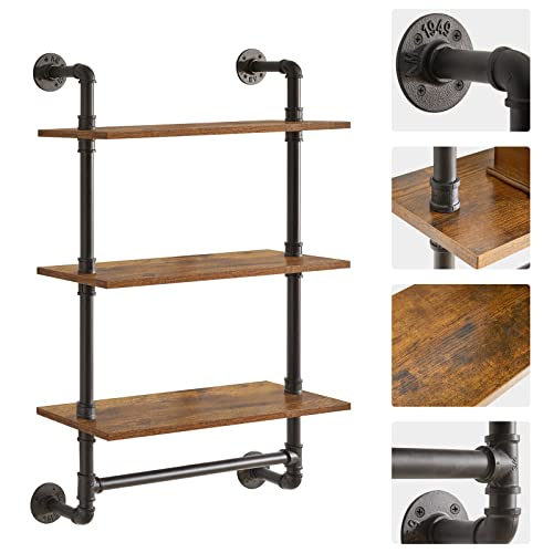 IBUYKE 3-Tiers Industrial Pipe Shelves with Towel Bar RF-TM015 - size: 3 Tier with Tower Bar