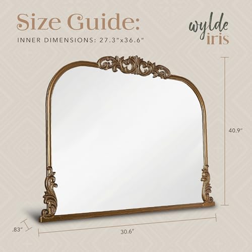 Wylde Iris English Estate Carved Arch Wood Wall Mirror, Mirror for Entryway, Living Room, Bathroom, Antique Gold, 30.6x41 - color: Antique Gold, size: 31"L x 41"W