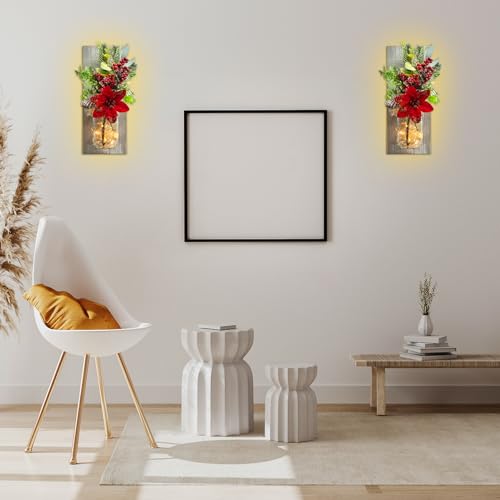 Mason Jar Sconce Decor Rustic Wall Sconces Christmas Wall Art Hanging - color: Rose+Dark Grey Board