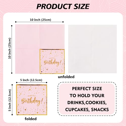 Vuzvuv 52 Pack Happy Birthday Cocktail Napkins with Confetti Gold Stamping - Birthday Party Dinner Hand Napkin for Party Supplies Decorations Table Decor for women man(5" Folded 3 Ply-Pink) - color: Confetti HBD Pink