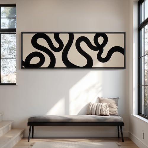 wall26 Large Framed Wall Art Canvas Print - Minimalist Black Swirl Abstract - Contemporary Artwork for Living Room Bedroom Office - 60"x20" Black - color: A07-2607-ANG11, size: 60"L x 20"W, style: Black Frame