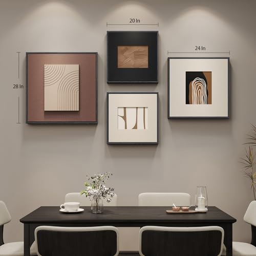 Large Framed 3D Textured Abstract Wall Art Decor for Living Room, Set of 4 - color: Black and White Brown
