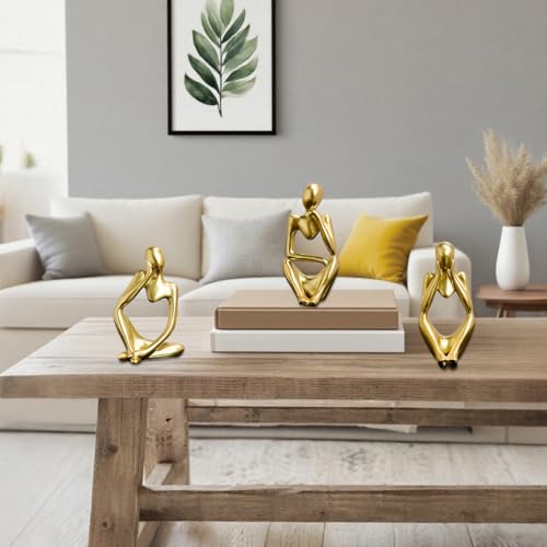 3pcs Thinker Statue Abstract Art Thinker Figurines Gold Home Decor for Living Room, Office, Coffee Table, Bookshelf Decoration, Housewarming Gifts - color: Gold
