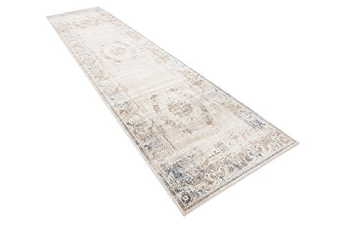 Unique Loom Chateau Collection Area Rug - Lincoln (3' 1" x 13' 1" Runner Blue Cream/Brown) - color: Beige/Light Brown, size: 3'1" x 13'1" (Runner)