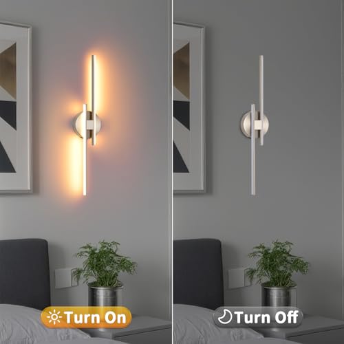 Battery Operated Wall Sconce Set of 2, Brushed Nickel 23.6" 3000K-6500K Dimmable Wall Sconces with Remote Control, Wireless Wall Light Rechargeable for Bedroom Hallway Living Room Background - color: Brushed Nickel, size: 23.6" 2-Pack