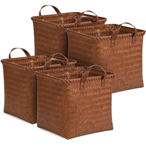 Wicker Storage Baskets, 4 Pack Woven Baskets for Shelves, Brown - color: Square Brown