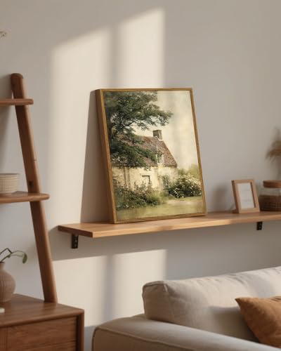 ARPEOTCY Vintage Framed Canvas Wall Art, 12x16inch, Farmhouse Countryside Wall Decor, Cottagecore Art Prints Home Decorations, Cottage Landscape Paintings for Living Room Bedroom Shelf Decor - color: Cottage, size: 16"L x 12"W