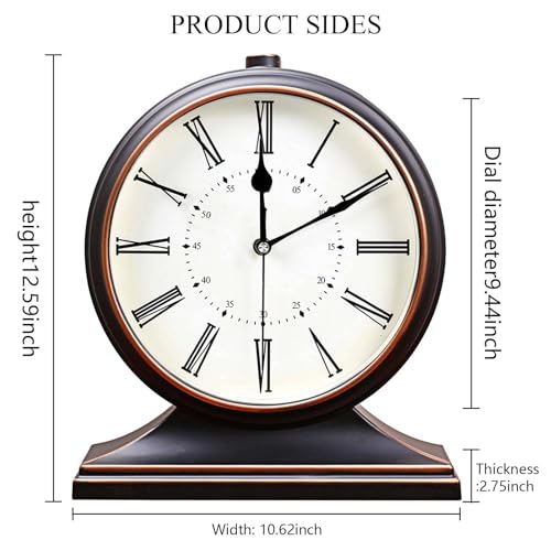 Desk Clock for Mantel Table Decor,Silent Battery Operated for Fireplace 12" - color: Black-roman Numerals