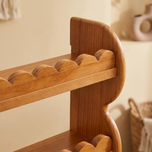 3-Tier Wood Wall Shelf, Scalloped Floating Shelves Storage Rack