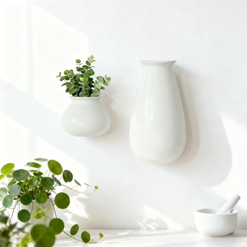 White Ceramic Wall Planters, Set of 2, 10.6 Inch, Flared Design - color: 2pcs-small & Large