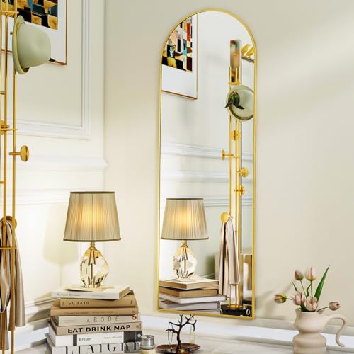 VooBang 16 x 59 inch Arched Full Length Mirror, Gold Arch Floor Mirror Full Length with Stand, Full Body Standing Mirror for Living Room, Bedroom, Hanging or Leaning Against The Wall - color: Gold, size: 59"L x 16"W