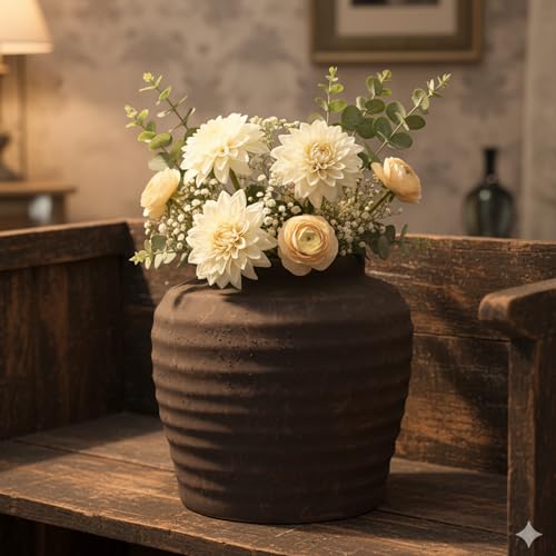 Lvases Rough Textured Brown Wabi Sabi Rustic Handmade Ceramic Decor Vase - color: Brown