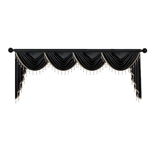 ELKCA Luxury Black Velvet Curtain Valances for Living Room with Beads(118inch,1 Panel) - color: Black, size: 118"W x 43"L (Pack of 1)