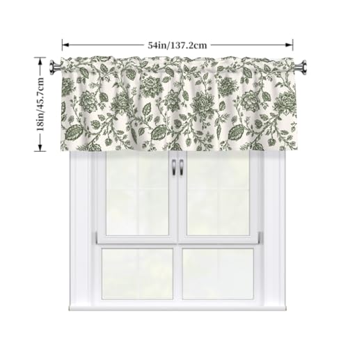 Sage Green Floral Valances for Windows Traditional Flowers Print Kitchen Curtain Farmhouse Country Rustic Valance with Rod Pocket Light Filtering Polyester Valance 54 x 18 Inch, 1 Pack - color: Floral Sage Green