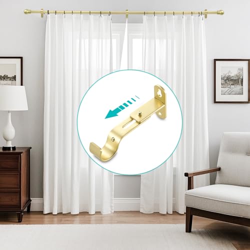 Adjustable Curtain Rod Brackets, Metal Window Drapery Rod Hanger Holders Hooks for 1 inch Rods (Warm Gold, Set of 3) - color: Warm Gold, size: Set of 3