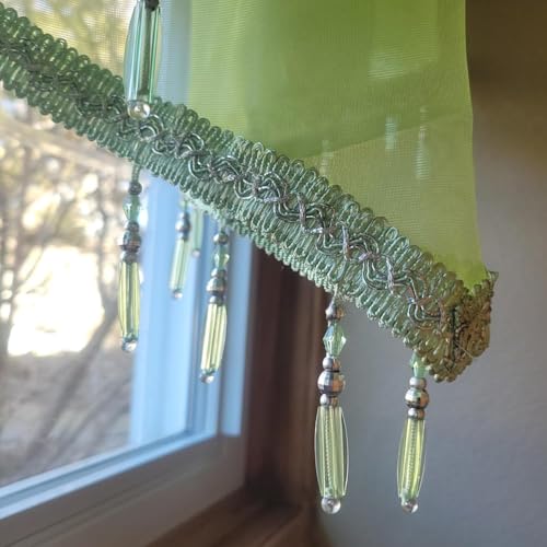Molaxhome Swag Curtain Scalloped Curtain Valance Drape Sheer Lace Panel 1pc - color: Green