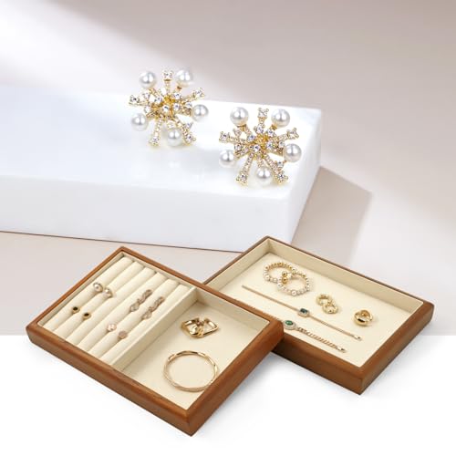 Oirlv Wood 6-Compartment Jewelry Tray - color: Cream, size: 6 grid