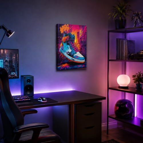 Urban Sneaker Canvas Wall Art Bold Framed Street Style Artwork 16x24 Inch - color: Graffiti Sneakers, size: 24"L x 16"W