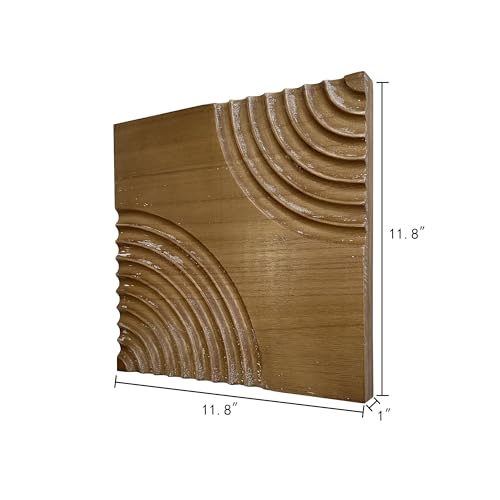 Wood Textured 3D Wall Art - Modern Minimalist Carved Wood Wall Decor, Rustic Geometric Wave Relief Sculpture for Living Room, Bedroom, Office, Neutral Boho Home Decor11.8x11.8 inch (light brown) - color: light brown