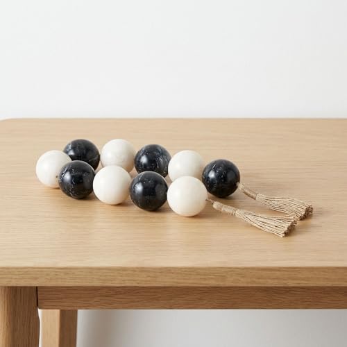 Resin Decorative Objects Bead Garland – Shelf and Table Accent Decorative Object, Living Room and Entry Console Styling, Modern Decorative Objects for Layered Home Decor Texture – 46", Black & White