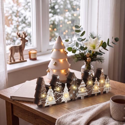 Yousoontic Lighted Christmas Tree Decor, Rustic Xmas Table Centerpieces - style: Brown Pine Tree