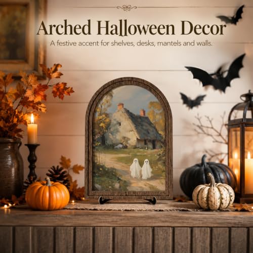 Halloween Ghosts Arched Wood Tabletop Decor, Vintage Farmhouse Wall Art - color: Color 11