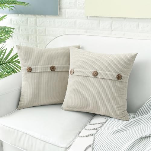 HWY 50 Cream White Chenille Throw Pillow Covers 20x20 Inch Buttons - color: Cream White, size: 20" x 20" (Pack of 2)