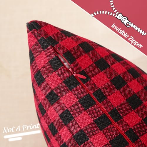 Red and Black Outdoor Christmas Gingham Plaid Pillow Covers 18x18 Set of 2 - color: Red & Black Gingham Set of 2, size: 18" x 18" (Pack of 2)