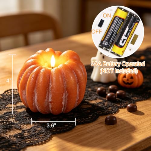 Wondise Orange Fall Decorations Real Wax Pumpkin Candles with Remote Timer - color: 2-Orange
