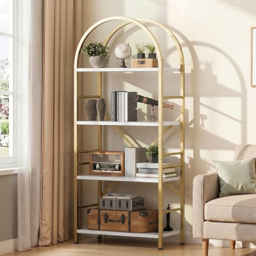 Shintenchi Arched Bookshelf, 4 Tier Bookcase, Tall Storage Shelf, Golden - color: Gold, size: 4Tier