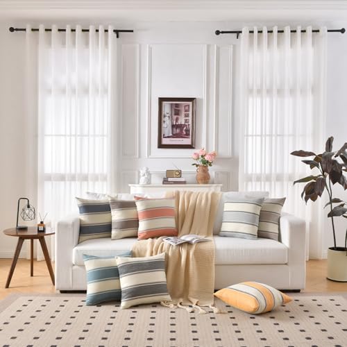 AmHoo Pack of 2 Farmhouse Linen Throw Pillow Cover Cushion Stripe Decoration Buffalo Retro Pillowcase with Hidden Zipper for Sofa Bedroom Car 18 x 18 Inch Brown - color: Brown, size: 18" x 18" (Pack of 2)